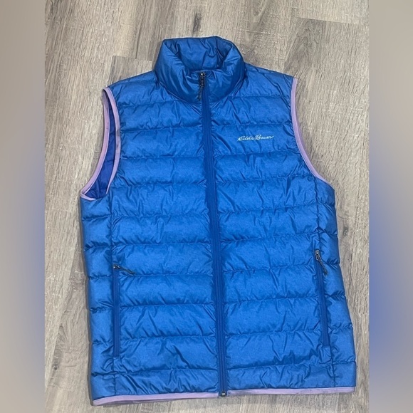 Small Eddie Bauer eb650 Down Insulated Blue Gilet Vest Puffer Full Zip Warm - Picture 2 of 13